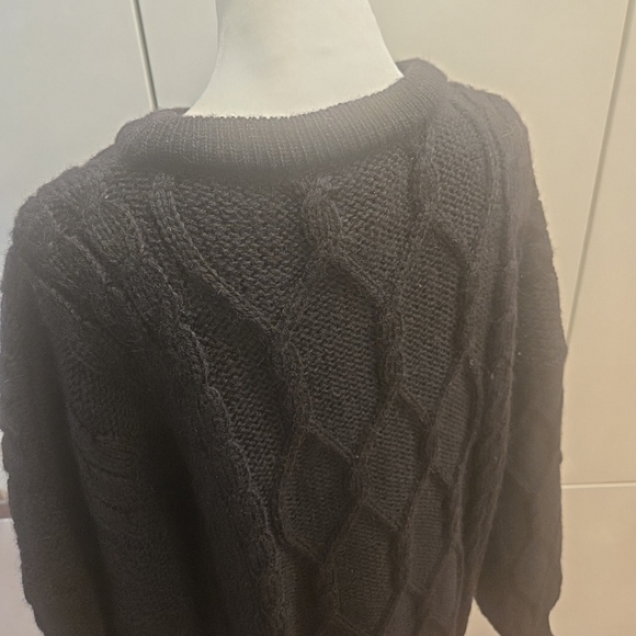 VTG Made In Ireland 100% Wool Chunky Fishermans Cable Knit Sweater Black Large - Picture 5 of 7